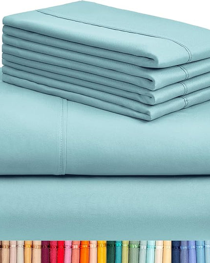 LuxClub 6 PC California King Sheet Set, Breathable Luxury Bed Sheets, Deep Pockets 18" Wrinkle Free Cooling Sheets Machine Washable Hotel Bedding Silky Soft - Aqua Cal King - LeafyLoom