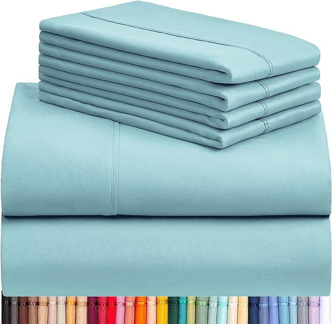 LuxClub 6 PC California King Sheet Set, Breathable Luxury Bed Sheets, Deep Pockets 18" Wrinkle Free Cooling Sheets Machine Washable Hotel Bedding Silky Soft - Aqua Cal King - LeafyLoom