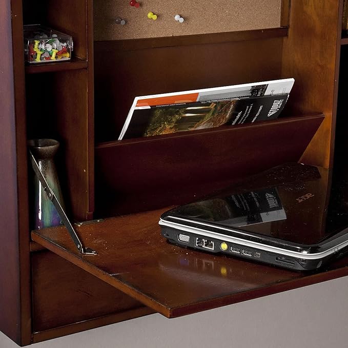 SEI Furniture Benwick Wall Mount Laptop Desk - Brown Mahogany (L x W x H): 26 x 6 x 20 inches - LeafyLoom