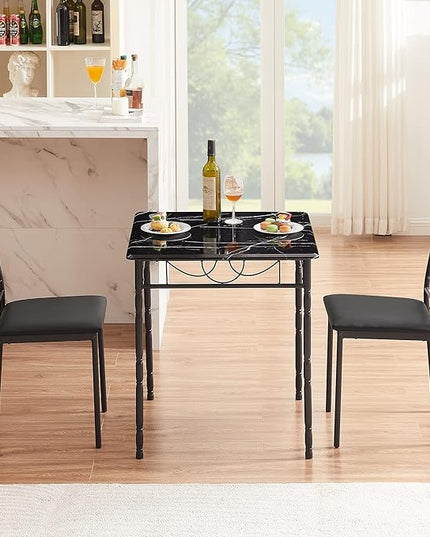 VECELO 3 Pieces Sets,43.3" Table&Chairs for 2,Industrial Counter Height Tabletop with Bar Stools, Rectangle Breakfast Chairs, Living Room, Apartment, Dining Table for 2, Black 1 - LeafyLoom