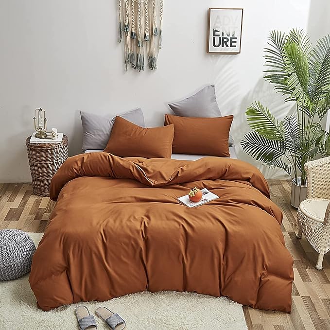 Pumpkin Color Comforter Sets Solid Cinnamon Color Bedding Set Cal King 3 PCs Pumpkin Comforter Sets for Women Girls Breathable Soft Bedroom Collection Solid Rust Color Adults Pumpkin Bedding - LeafyLoom