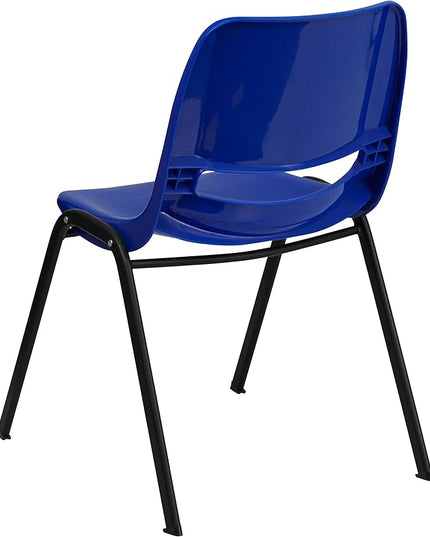 Flash Furniture 5 Pack HERCULES Series 661 lb. Capacity Navy Ergonomic Shell Stack Chair with Black Frame and 16'' Seat Height - LeafyLoom
