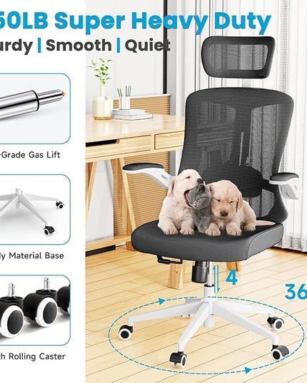 Ergonomic Office Chair - Comfy Desk Chairs with Wheels and Arms, 500LB Heavy Duty Mesh Computer Chairs with Comfortable Head Lumbar Back Support for Office, Study, Bedroom and College Dorm - LeafyLoom