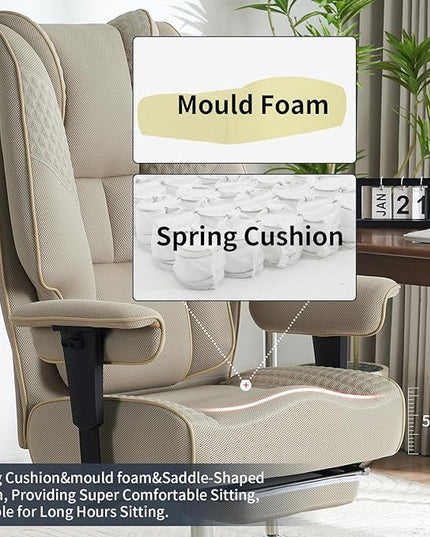 Big and Tall Office Chair 400lbs Wide Seat, Mesh High Back Executive Office Chair with Foot Rest, Ergonomic Office Chair Lumbar Support for Lower Back Pain Relief (Mesh Dark Beige) - LeafyLoom