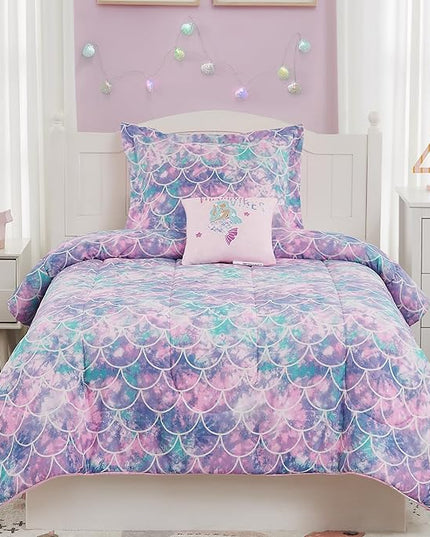 KALEIDOSPACE Pink Comforter Set Full for Kids, Glow in The Dark Mermaid Bedding Sets with Decor Pillow, 4 Pieces Girls Bed Set - LeafyLoom