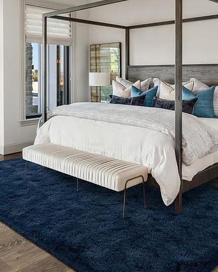 Softlife Rug for Bedroom 5.3x7.6 Feet Area Rug for Living Room Soft Shaggy Rugs for Kids Room Fluffy Fuzzy Carpets Long Plush Bedside Rug Nursery Christmas Home Decoration for Boys Girls, Navy Blue - LeafyLoom