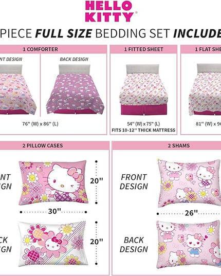 Franco Kids Bedding Super Soft Comforter and Sheet Set with Sham, 7 Piece Full Size, Hello Kitty - LeafyLoom