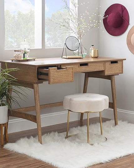 Linon Natural Dutton Wood and Rattan Desk - LeafyLoom