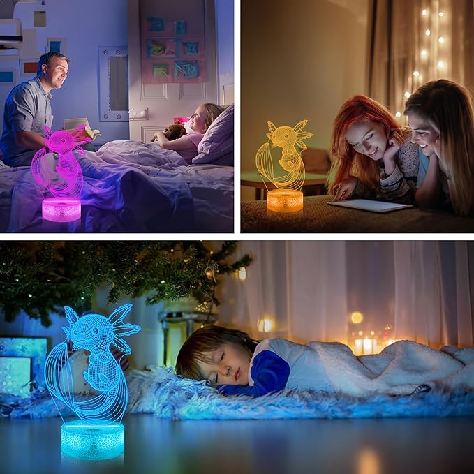 Axolotl Gifts, 3D Illusion Lamp, 3D Axolotl Night Light with Remote and Touch Control, Axolotl Decor for Kids Room, Girls Birthday Gamer Gaming Gifts - LeafyLoom