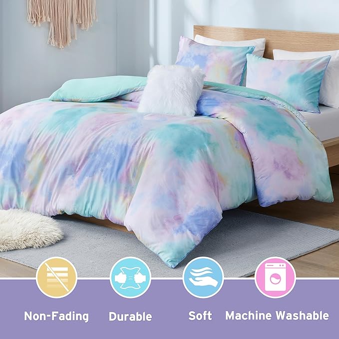 Intelligent Design Duvet Cover Twin Bedding Sets for Girls & Boys Watercolor Tie Dye Twin Duvet Cover Set Kids, Microfiber Twin Size Duvet Cover Set, Pillow Cassiopeia, Twin/Twin XL Pink/Blue 3 Piece - LeafyLoom