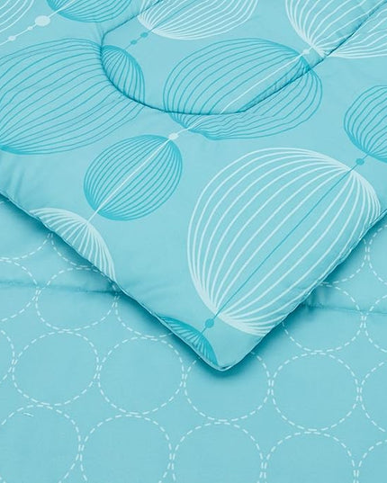 Amazon Basics Lightweight Microfiber Bed-in-a-Bag Comforter 7-Piece Bedding Set, Full/Queen, Industrial Teal, Geometric - LeafyLoom