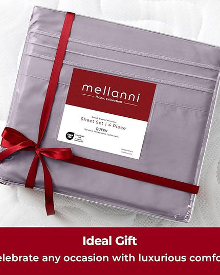 Mellanni Twin XL Sheets Set - 3 PC Iconic Collection Bedding Sheets & Pillowcases - Hotel Luxury, Extra Soft, Cooling Bed Sheets - Deep Pocket up to 16 inch (Twin Extra Long, Hazy Lilac) - LeafyLoom