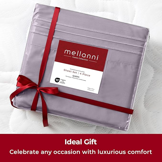 Mellanni California King Sheets Set - 4 PC Iconic Collection Bedding Sheets & Pillowcases - Hotel Luxury, Extra Soft, Cooling Bed Sheets - Deep Pocket up to 16 inch (Cal King, Hazy Lilac) - LeafyLoom