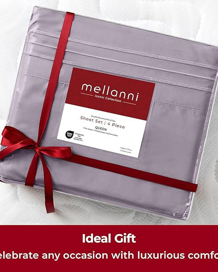Mellanni Split King Sheets Set - 5 PC Iconic Collection Bedding Sheets & Pillowcases - Hotel Luxury, Extra Soft, Cooling Bed Sheets - Deep Pocket up to 16 inch (Split King, Hazy Lilac) - LeafyLoom
