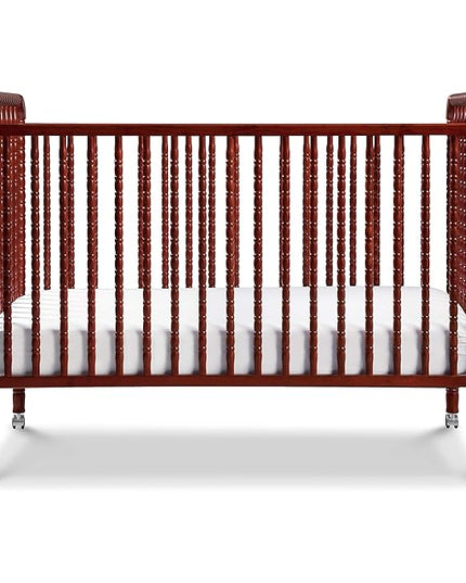 DaVinci Jenny Lind 3-in-1 Convertible Crib in Rich Cherry, Removable Wheels, Greenguard Gold Certified - LeafyLoom