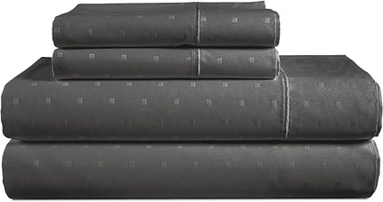 LANE LINEN 100% Egyptian Cotton Bed Sheets - 1000 Thread Count 4PC Queen Sheets Set, Long Staple Cotton Bedding Sheets, Sateen Weave, Luxury Hotel Sheets, Deep Pocket, Swiss Dot - Charcoal - LeafyLoom