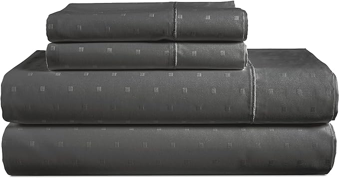 LANE LINEN 100% Egyptian Cotton Bed Sheets - 1000 Thread Count 4PC Queen Sheets Set, Long Staple Cotton Bedding Sheets, Sateen Weave, Luxury Hotel Sheets, Deep Pocket, Swiss Dot - Charcoal - LeafyLoom