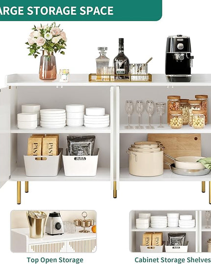 YITAHOME Sideboard Buffet, Modern Buffet Cabinet Storage Cabinet with Carved Design Doors 300 lbs Capacity for Hallway, Entryway, Kitchen or Living Room, White - LeafyLoom