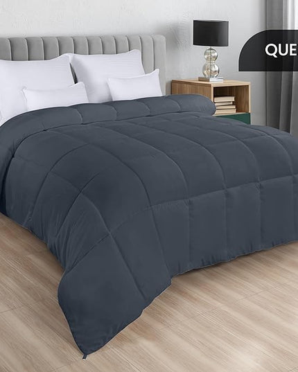 Utopia Bedding All Season 250 GSM Comforter - Plush Siliconized Fiberfill Comforters Queen Size - Box Stitched (Full/Queen, Gray) - LeafyLoom