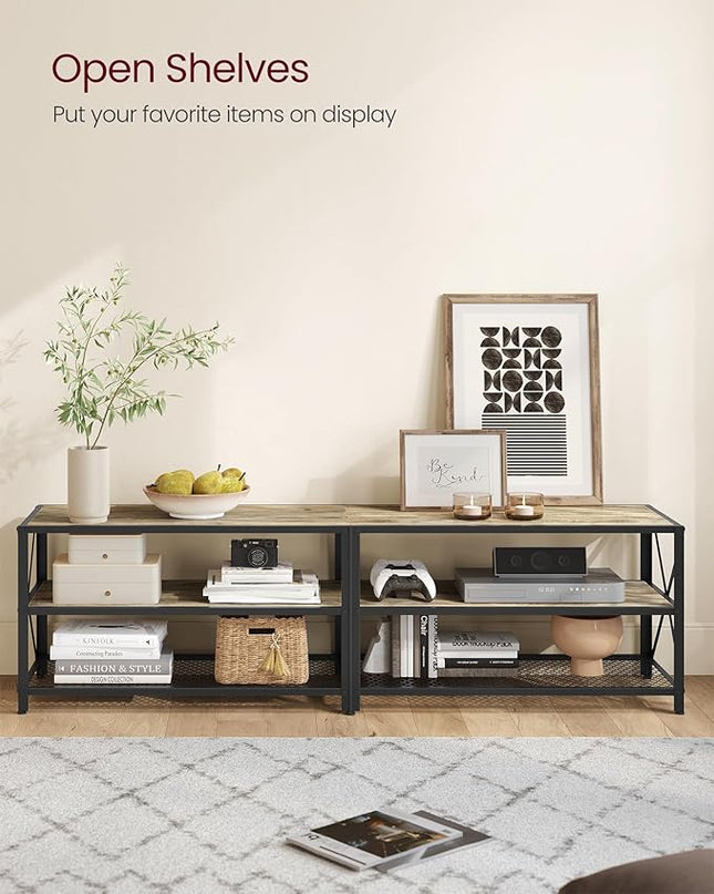 VASAGLE TV Stand, TV Console for TVs Up to 75 Inches, TV Table, 70.1 Inches Width, TV Cabinet with Storage Shelves, Steel Frame, for Living Room, Bedroom, Turquoise Brown and Black ULTV096B60 - LeafyLoom
