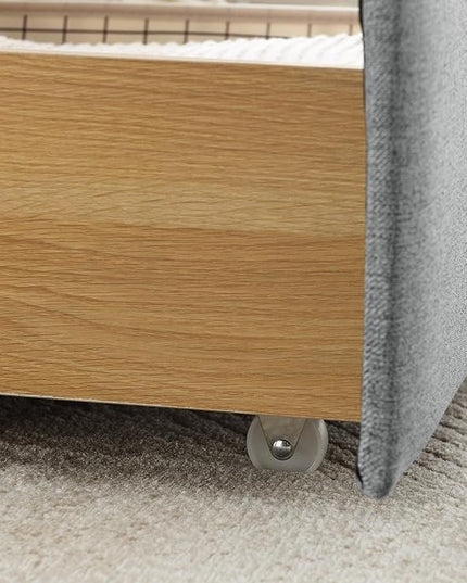 RITSU Twin Size Upholstered Daybed, Pull Out with Two Storage Drawers, Solid Wood Frame Sofa Bed, Tufted Buttons and Copper Nails On Square Arms, for Bedrooms, Apartments, 82.75, Grey-1 - LeafyLoom