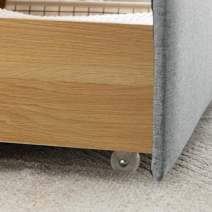 RITSU Twin Size Upholstered Daybed, Pull Out with Two Storage Drawers, Solid Wood Frame Sofa Bed, Tufted Buttons and Copper Nails On Square Arms, for Bedrooms, Apartments, 82.75, Grey-1 - LeafyLoom