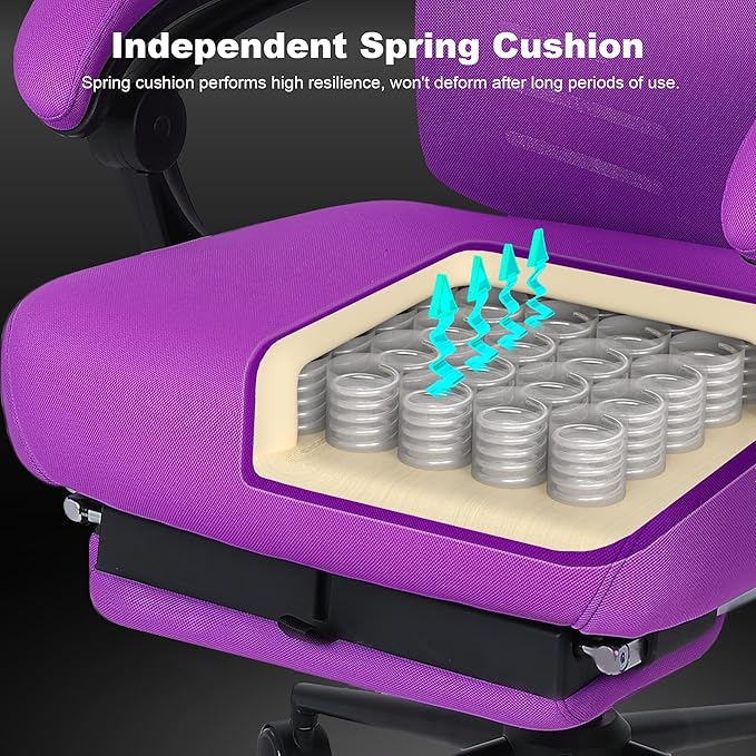 Vonesse Ergonomic Office Chair with Footrest High Back Computer Mesh Office Chairs with Footrest Big and Tall Office Chair Reclining Home Office Chair Desk Chair Purple - LeafyLoom
