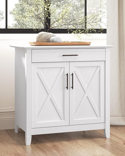 Bush Furniture Key West Secretary Desk | Accent Cabinet with Work Surface in Pure White Oak | 30W x 20D Hidden Writing Table and Storage for Small Spaces - LeafyLoom