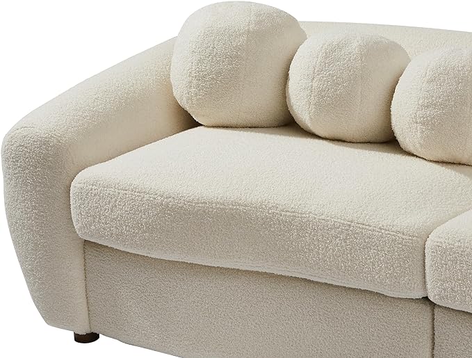 Seater Sofa&Couch Modern Cloud Curved Sofa Comfy Boucle Couch, Luxury 3 Teddy Fabric Upholstered Leisure Deap Seat Sectional Sofá with 5 Decorative Throw Pillows for Living Room, 87.7", Beige-338 - LeafyLoom