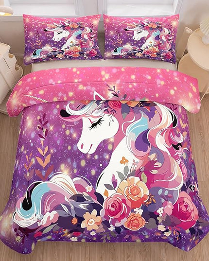 Tailor Shop Unicorn Bedding Full Size 5 Pieces Unicorn Comforter Bed in a Bag for Girls/Kids Pink Comforter Set for Kids Girls Unicorn Sheets Room Decor…… - LeafyLoom