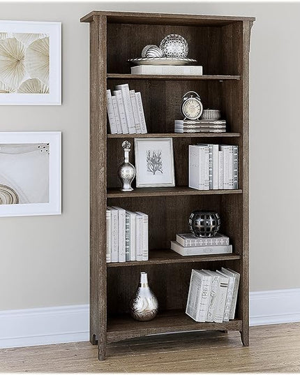 Bush Furniture Salinas Tall 5 Shelf Bookcase in Ash Brown - LeafyLoom