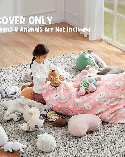 Nobildonna Stuffed Animal Storage Bean Bag for Kids (No Filler), Extra Large 250L Bean Bag Chair Cover Only, Washable Beanbag Without Filling Soft Premium Canvas Stuffable Bean Bag Cover (Baby Pink) - LeafyLoom