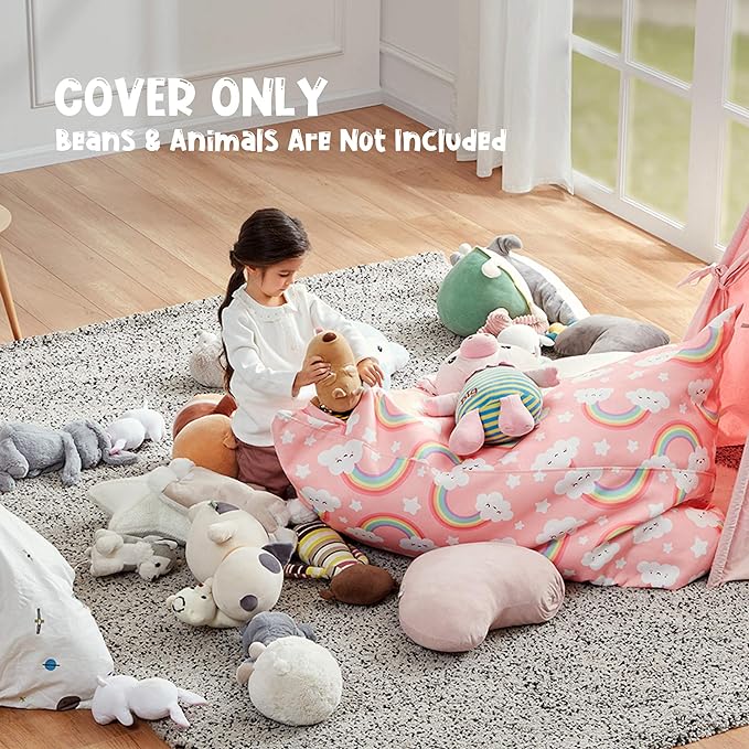 Nobildonna Stuffed Animal Storage Bean Bag for Kids (No Filler), Extra Large 250L Bean Bag Chair Cover Only, Washable Beanbag Without Filling Soft Premium Canvas Stuffable Bean Bag Cover (Baby Pink) - LeafyLoom