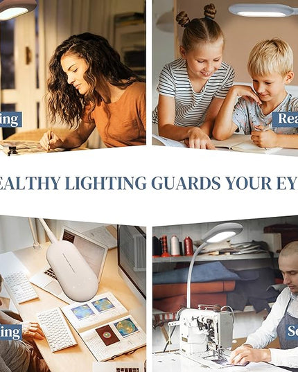 LED Desk Clamp Lamp, Eye Care Table Light Bright Enough for 700 Lumen, 10W Dimmable & 3 Color Modes, Flexible Gooseneck Touch Desk Lights for Home/Office/Reading/Work (White) - LeafyLoom