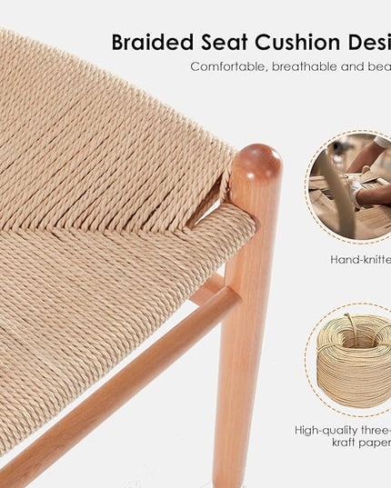 Farini Rattan Chairs for Dining Room Wishbone Chair Solid Wood Armchairs Y Shaped Backrest Hemp Seat for Home Restaurant Fully-Assembled(Set of 2,Nature-Beige Seat) - LeafyLoom