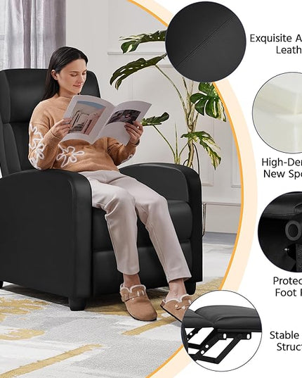 Yaheetech Recliner Chair PU Leather Recliner Sofa Home Theater Seating with Lumbar Support Overstuffed High-Density Sponge Push Back Recliners Armchair for Living Room - LeafyLoom