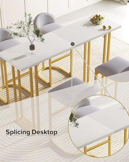 NicBex Small Dining Table Set for 4 Bar Table and Chairs Set Modern Gold White Table with 4 Velvet Cushion Bar Stools, Kitchen Counter High Top Table for Home & Kitchen, Grey+White - LeafyLoom
