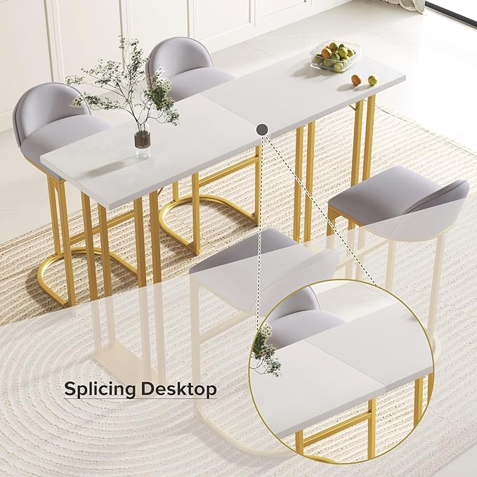 NicBex Small Dining Table Set for 4 Bar Table and Chairs Set Modern Gold White Table with 4 Velvet Cushion Bar Stools, Kitchen Counter High Top Table for Home & Kitchen, Grey+White - LeafyLoom