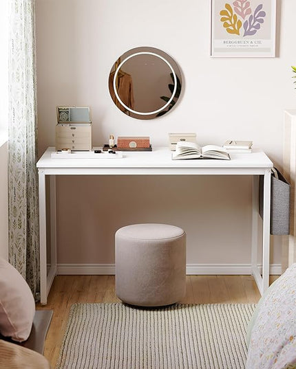 Cubiker Computer Desk 32 inch Home Office Writing Study Desk, Modern Simple Style Laptop Table with Storage Bag, White Metal Frame, White - LeafyLoom