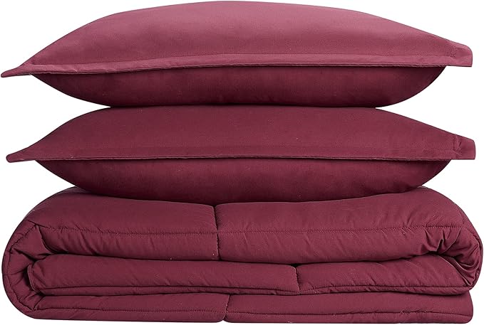 SERTA Simply Clean Ultra Soft Hypoallergenic Solid 3 Piece Comforter Set, Full/Queen, Burgundy - LeafyLoom