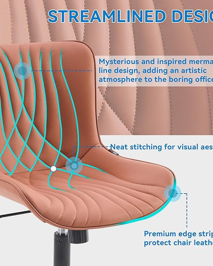 YOUNIKE Office Chair, Armless Desk Chair with Wheels, Home Office Computer Task Chairs, Modern Faux Leather Upholstered Vanity Chair, Adjustable Swivel Rocking Office Chair with Back, Pink - LeafyLoom