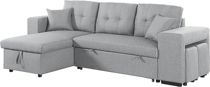 RITSU Reversible Sectional Sofa with Pull Out Loveseat Sleeper Bed Storage Space and 2 Stools, Corner Couch with Side Cabinets, Suitable for Living Room, Apartment Light Gray, 95.27inch - LeafyLoom