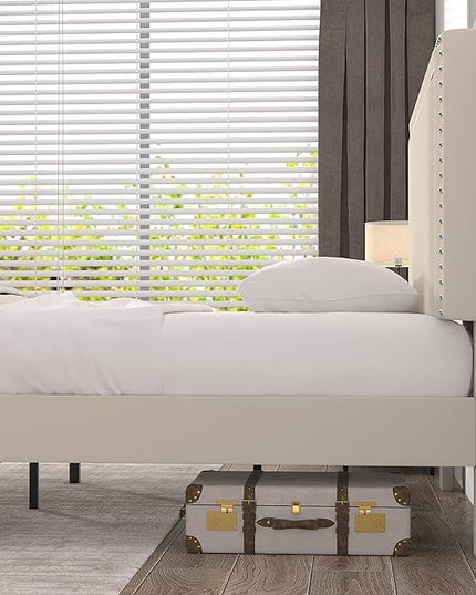 VECELO Twin Size Platform Bed Frame with Height Adjustable Upholstered Headboard, Modern Mattress Foundation,Strong Wood Slat Support, No Box Spring Needed, Easy Assembly - LeafyLoom