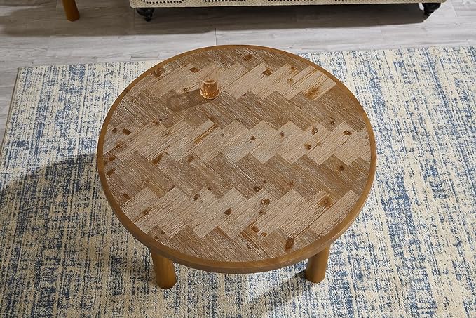 NicBex Coffee Table Wooden Coffee Table with Storage Round Center Tables with Thick Cylindrical Legs Dining Table for Living Room, Dining Room, Office, and Bedroom,35.43" W, Coffee - LeafyLoom