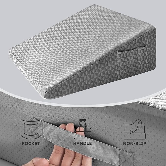 Bed Wedge Pillowcase 12" Wedge Pillow Cover Cooling and Breathable Replacement Cover Dark Grey (Wedge Pillow Cover Only) - LeafyLoom