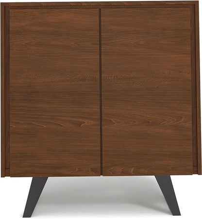 SIMPLIHOME Lowry 39 Inch Wide Modern Industrial Medium Storage Cabinet in SOLID WALNUT WOOD, For the Living Room, Entryway and Family Room - LeafyLoom