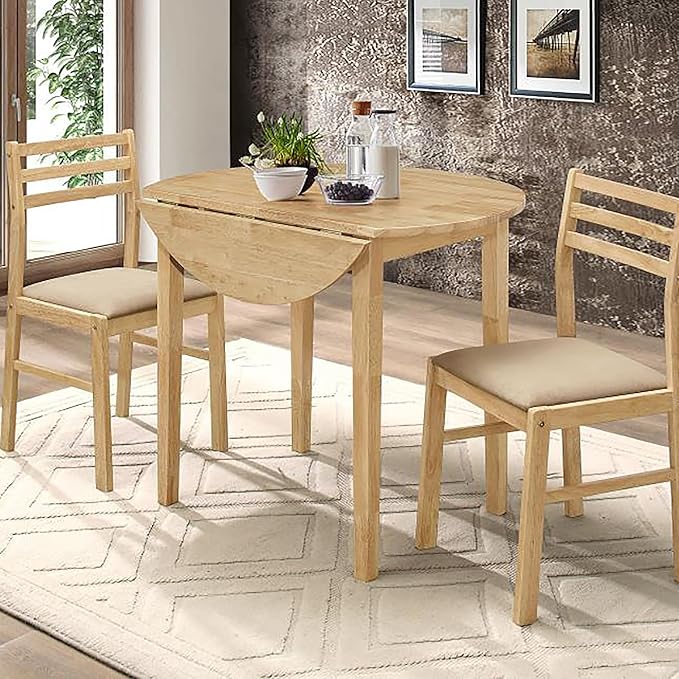 NicBex Small Dining Table for 2 Breakfast Nook Table Set Modern 3-Piece Dining Set with Drop Leaf for Breakfast Nook, Living Room, Small Space, Easy Assembly, Natural - LeafyLoom