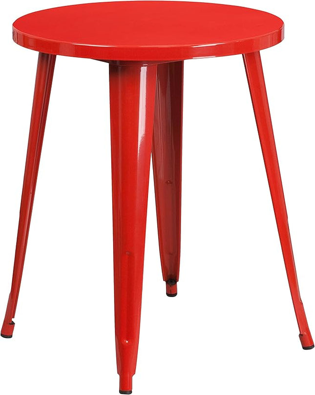 Flash Furniture Webb Commercial Grade 24" Round Red Metal Indoor-Outdoor Table - LeafyLoom