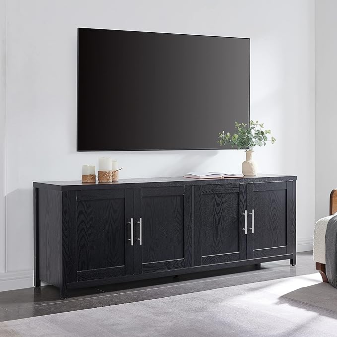 Henn&Hart Strahm TV Stand, 68" Wide, Black - LeafyLoom