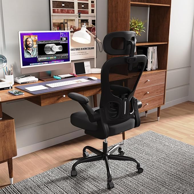 Ergonomic Office Chair, High Back Home Desk Chair with Adjustable Lumbar Support and Headrest, Breathable Mesh Swivel Task Chair, Executive Computer Chair Black, 1 Pack - LeafyLoom